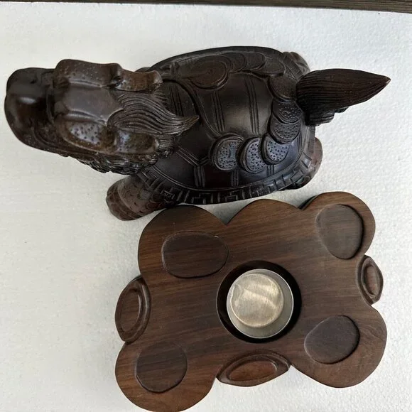 Smoking Dragon Tortoise Turtle Beast Hand Carved Boxwood Wealth Statue Sculpture - Picture 15 of 16